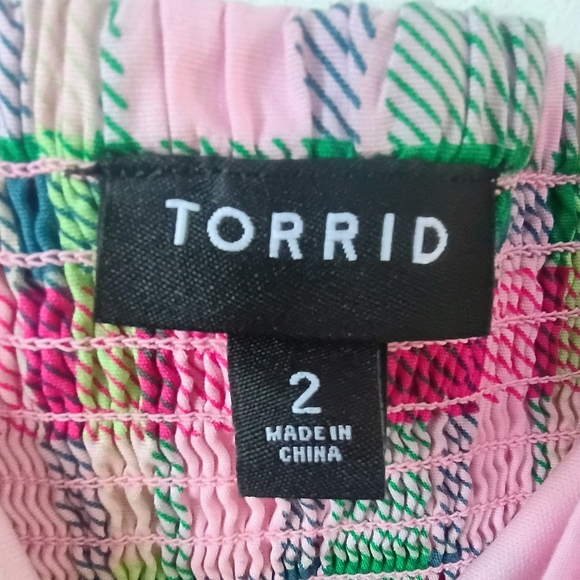 Torrid Women’s 2X Pink Plaid Smocked Summer Sundress Cottagecore Plus - Picture 3 of 11